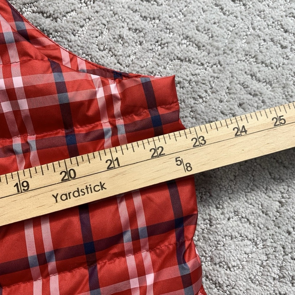 Lands End Womens Down Puffer Vest Large Red Plaid Quilted Zip Up Snap Pockets - Picture 7 of 10